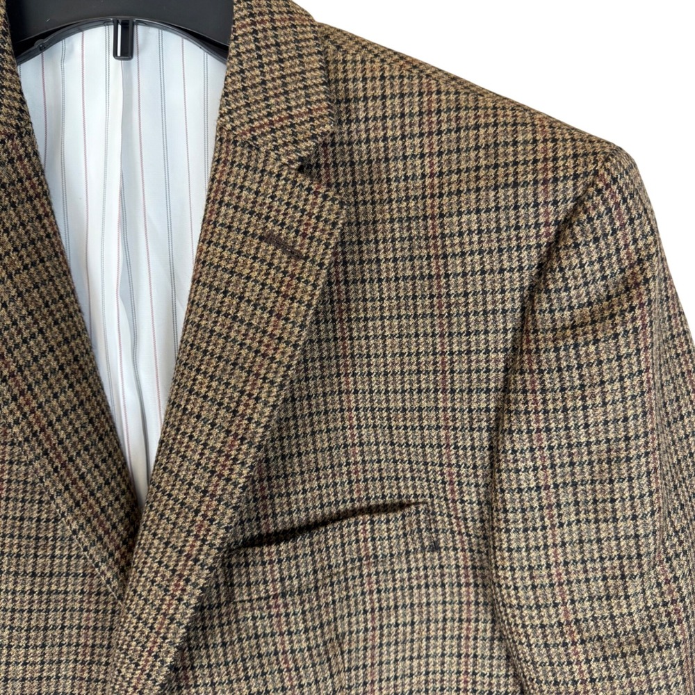 Alan Flusser Sport Coat 42L Lambswool Houndstooth Brown Blazer 2-Button Jacket
